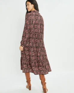 Lauren Vidal Robe en Soie mélangée Soan imprimée étoile rouge/noir