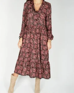 Lauren Vidal Robe en Soie mélangée Soan imprimée étoile rouge/noir