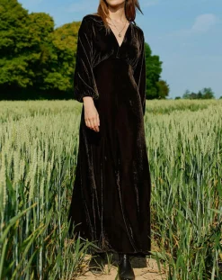 Sale Lauren Vidal Robe en Velours Solo café