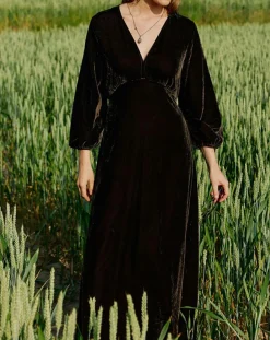 Sale Lauren Vidal Robe en Velours Solo café