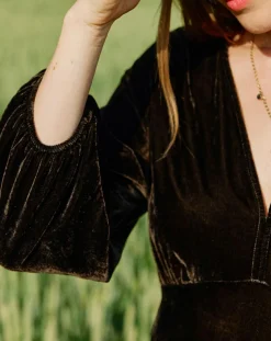 Sale Lauren Vidal Robe en Velours Solo café