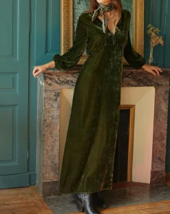 Femme Lauren Vidal Robe en Velours Solo verte