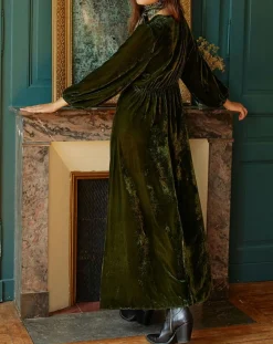 Femme Lauren Vidal Robe en Velours Solo verte