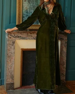 Femme Lauren Vidal Robe en Velours Solo verte