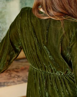 Femme Lauren Vidal Robe en Velours Solo verte