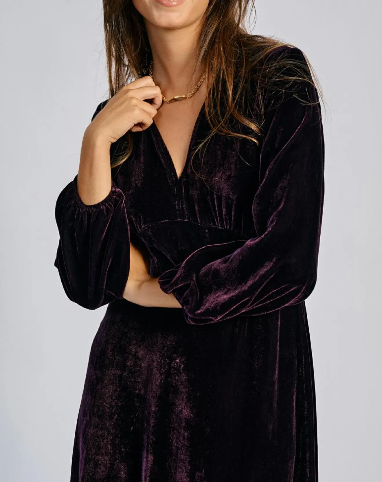 Clearance Lauren Vidal Robe en Velours Solo violette