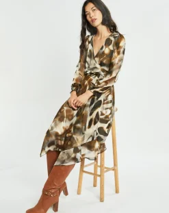 Femme Lauren Vidal Robe en voile Moon imprimée fumée marron