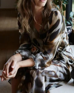 Femme Lauren Vidal Robe en voile Moon imprimée fumée marron