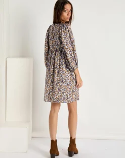 Femme See u Soon Robe Esmée satinée imprimée beige/bleu