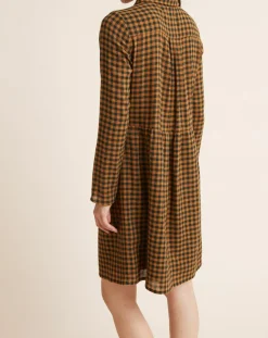 Outlet Cyrillus Robe Etamine Laine mélangée à carreaux vert moyen/camel