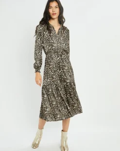 Femme Lauren Vidal Robe fluide Store imprimée wild beige/noir