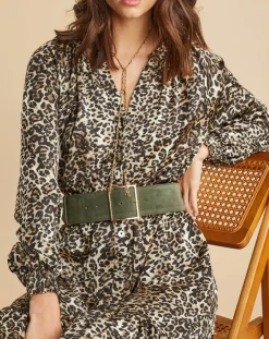 Femme Lauren Vidal Robe fluide Store imprimée wild beige/noir