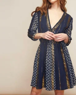Femme Louizon Robe Haiti imprimée bleu marine