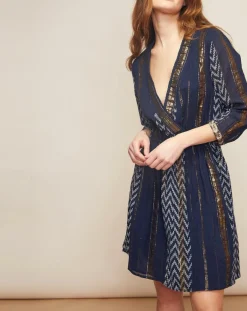 Femme Louizon Robe Haiti imprimée bleu marine