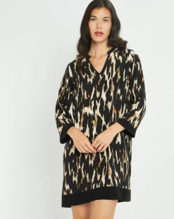 Femme Lauren Vidal Robe Leoni imprimée fauve noir/beige