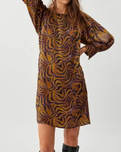 Femme Lauren Vidal Robe Lizy imprimée ocre/violet