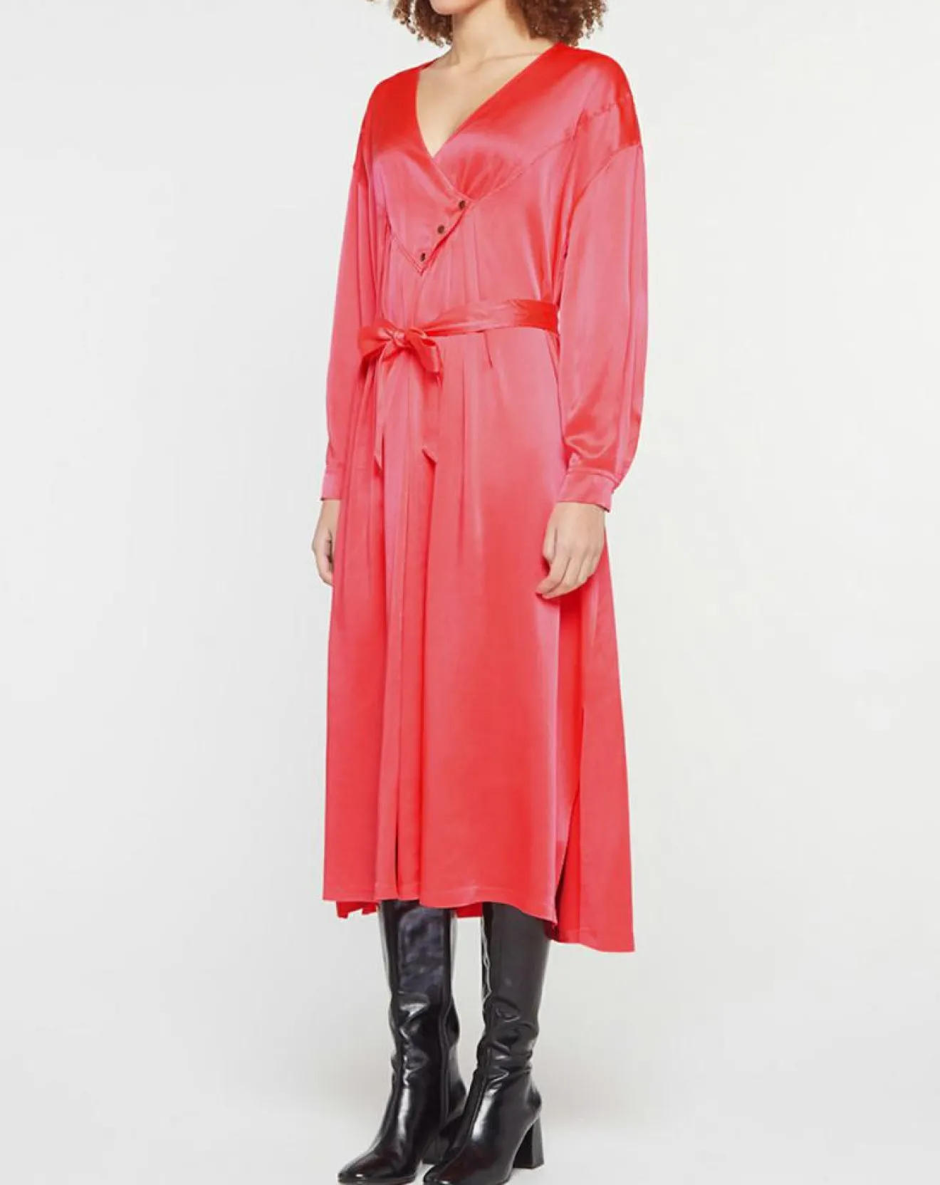 Femme Forte forte Robe longue 100% Soie Abito rose