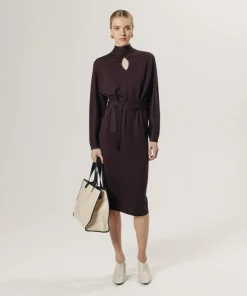 Clearance Rodier Robe longue Cali 100% Laine laine ceinture violet aubergine