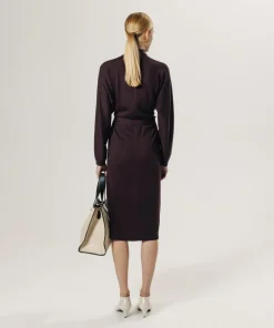 Clearance Rodier Robe longue Cali 100% Laine laine ceinture violet aubergine