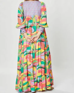 Femme Manoush Robe longue Purple Country print bleu gris