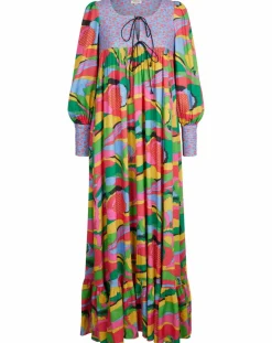 Femme Manoush Robe longue Purple Country print bleu gris