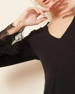 Femme Hotel Particulier Robe manches en dentelle noire