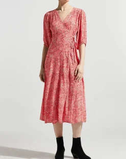 Discount Garance Paris Robe midi portefeuille Nacre imprimée rose