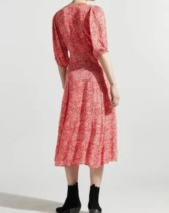Discount Garance Paris Robe midi portefeuille Nacre imprimée rose