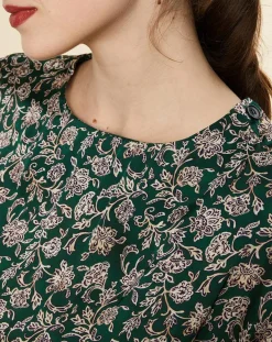 Femme Chloé Stora Robe Natasha mi-longue et fluide imprimée verte