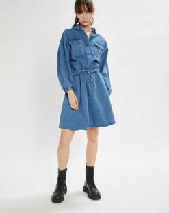Femme Stella Forest Robe Nora en denim bleue