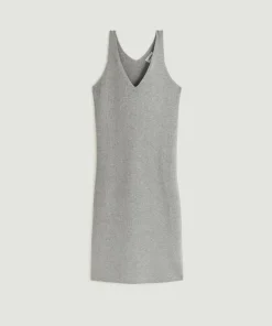 Femme Rodier Robe Paulette col V côtelée gris moyen