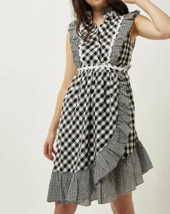 Femme Manoush Robe Prairie volantée à carreaux noir/blanc