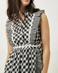 Femme Manoush Robe Prairie volantée à carreaux noir/blanc