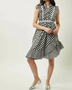 Femme Manoush Robe Prairie volantée à carreaux noir/blanc