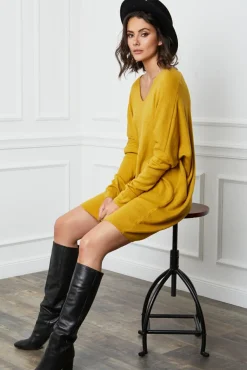 Discount Fleur de cachemire Robe Pull Laurence Moutarde