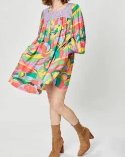 New Manoush Robe Purple Country print bleu gris