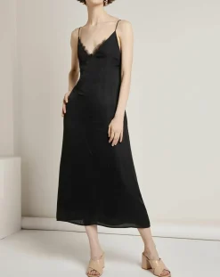 Femme See u Soon Robe satinée Jade noire