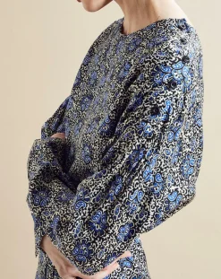 Hot Chloé Stora Robe satinée Naima imprimée bleu/noir/écru