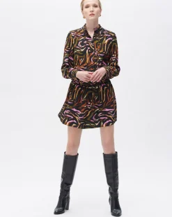 Caroll Robe Sybil imprimée cognac