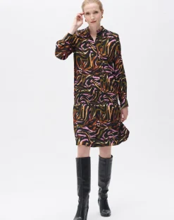 Caroll Robe Sybil imprimée cognac