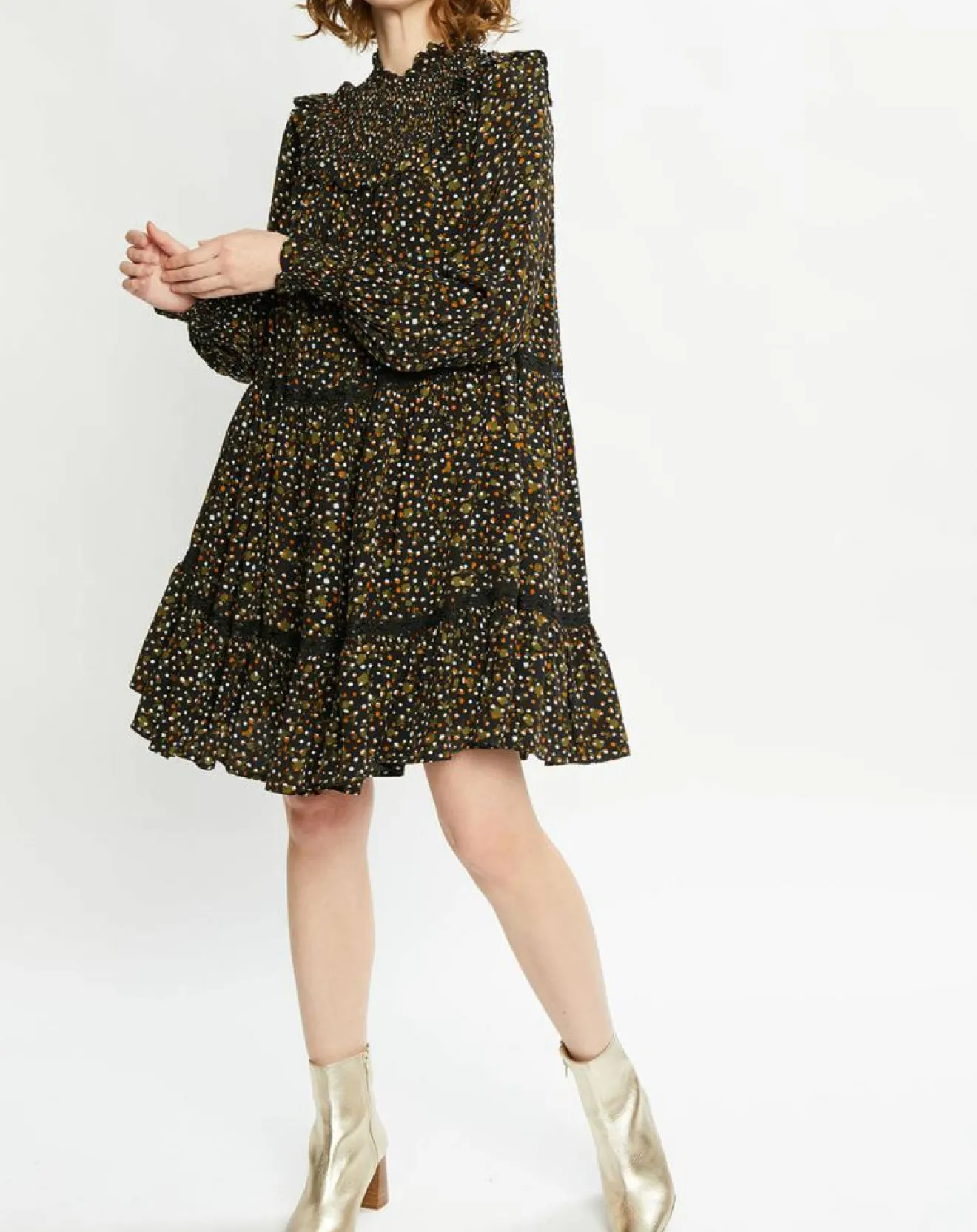 Femme Scotch & Soda Robe évasée col smockée imprimé floral multicolore