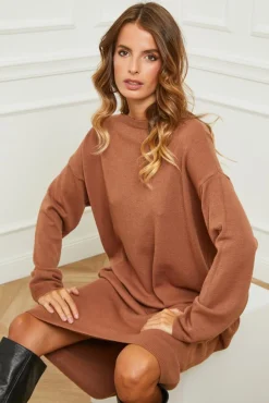 Hot Fleur de cachemire Robe Victoire Camel