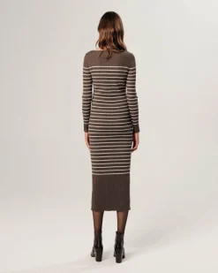 Femme Rodier Robe Wendy rayée marron havane