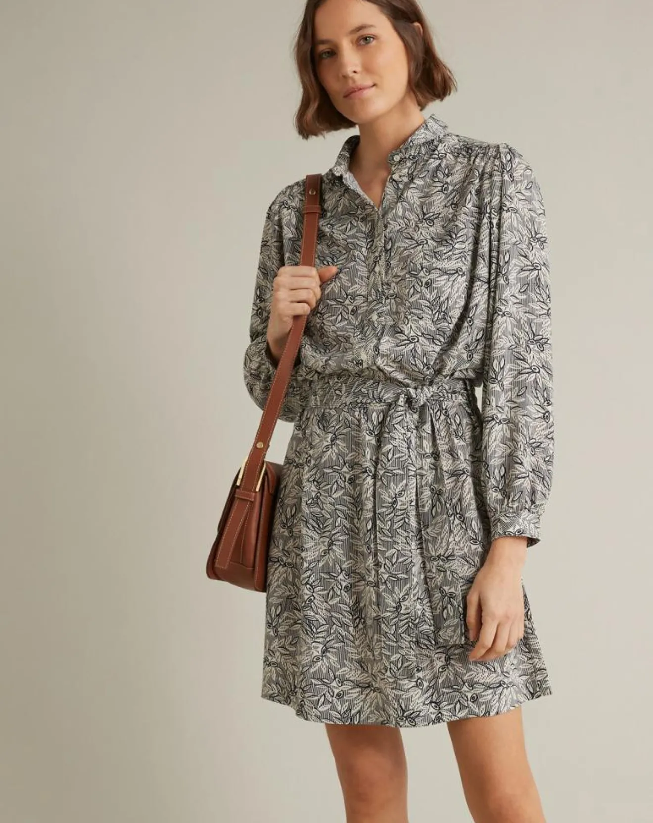 Online Cyrillus Robe-chemise imprimée Graphic Leaves bleue