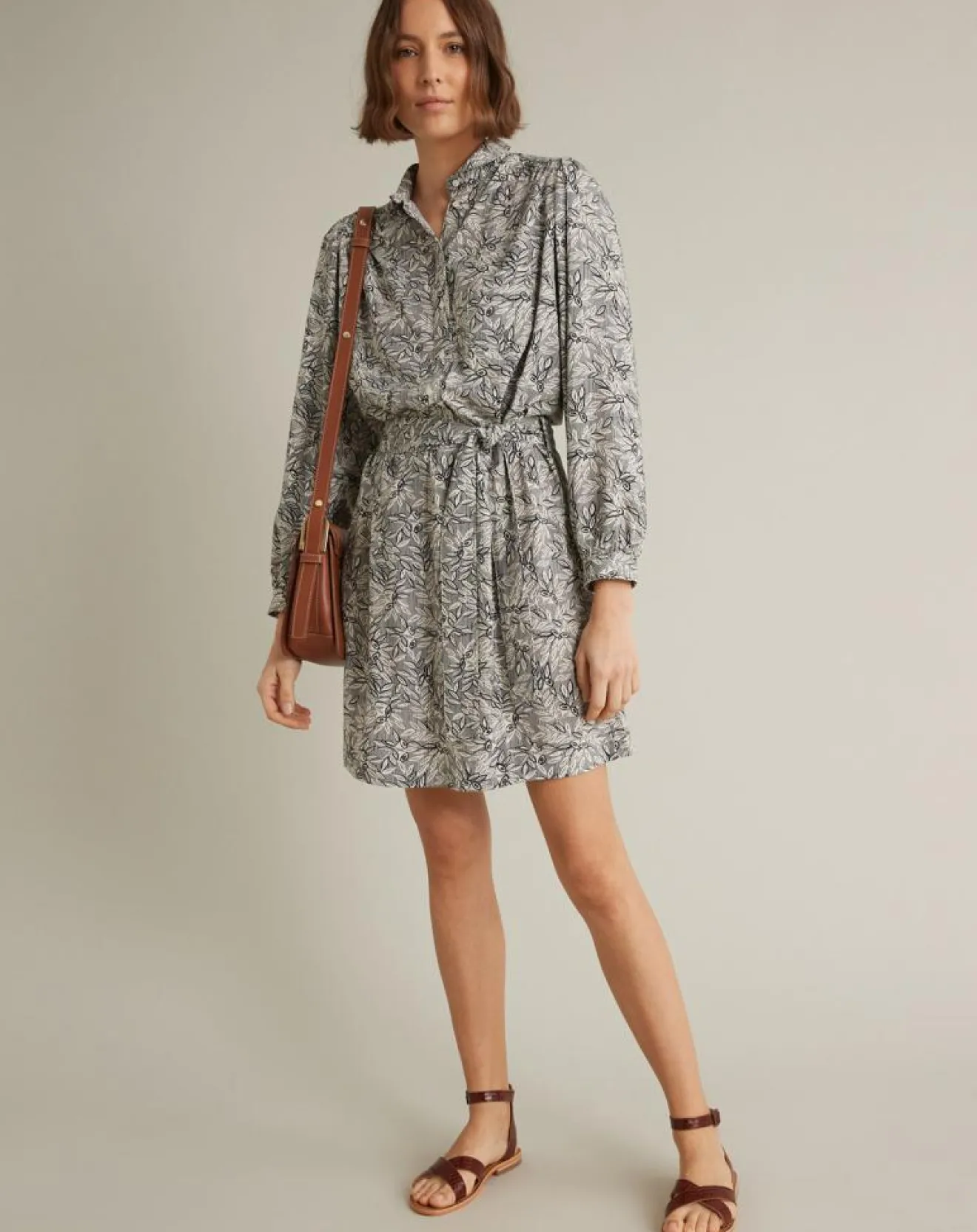 Online Cyrillus Robe-chemise imprimée Graphic Leaves bleue