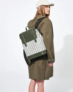 Maison Faret Sac à dos en Toile enduite & Cuir Ferret vert/multicolore - 40x29x13 cm