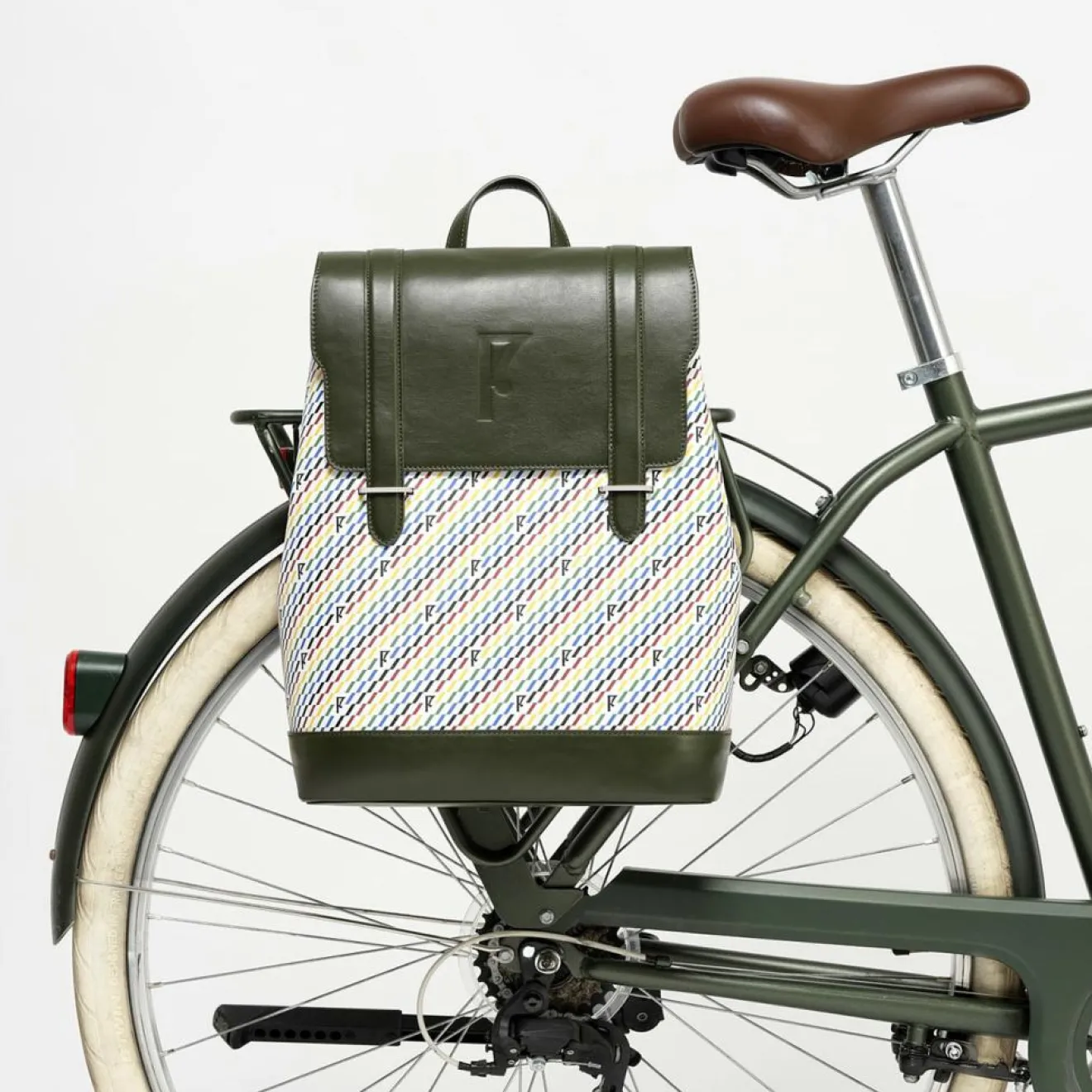 Maison Faret Sac à dos en Toile enduite & Cuir Ferret vert/multicolore - 40x29x13 cm