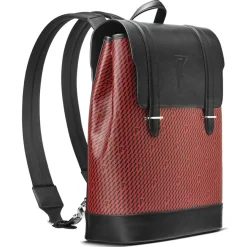 Hot Maison Faret Sac à dos en Toile enduite & Cuir Ferret rouge/noir - 40x29x13 cm