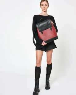 Hot Maison Faret Sac à dos en Toile enduite & Cuir Ferret rouge/noir - 40x29x13 cm