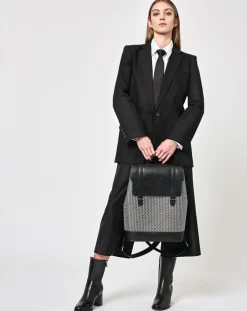 Femme Maison Faret Sac à dos en Toile enduite & Cuir Ferret noir/blanc - 40x29x13 cm